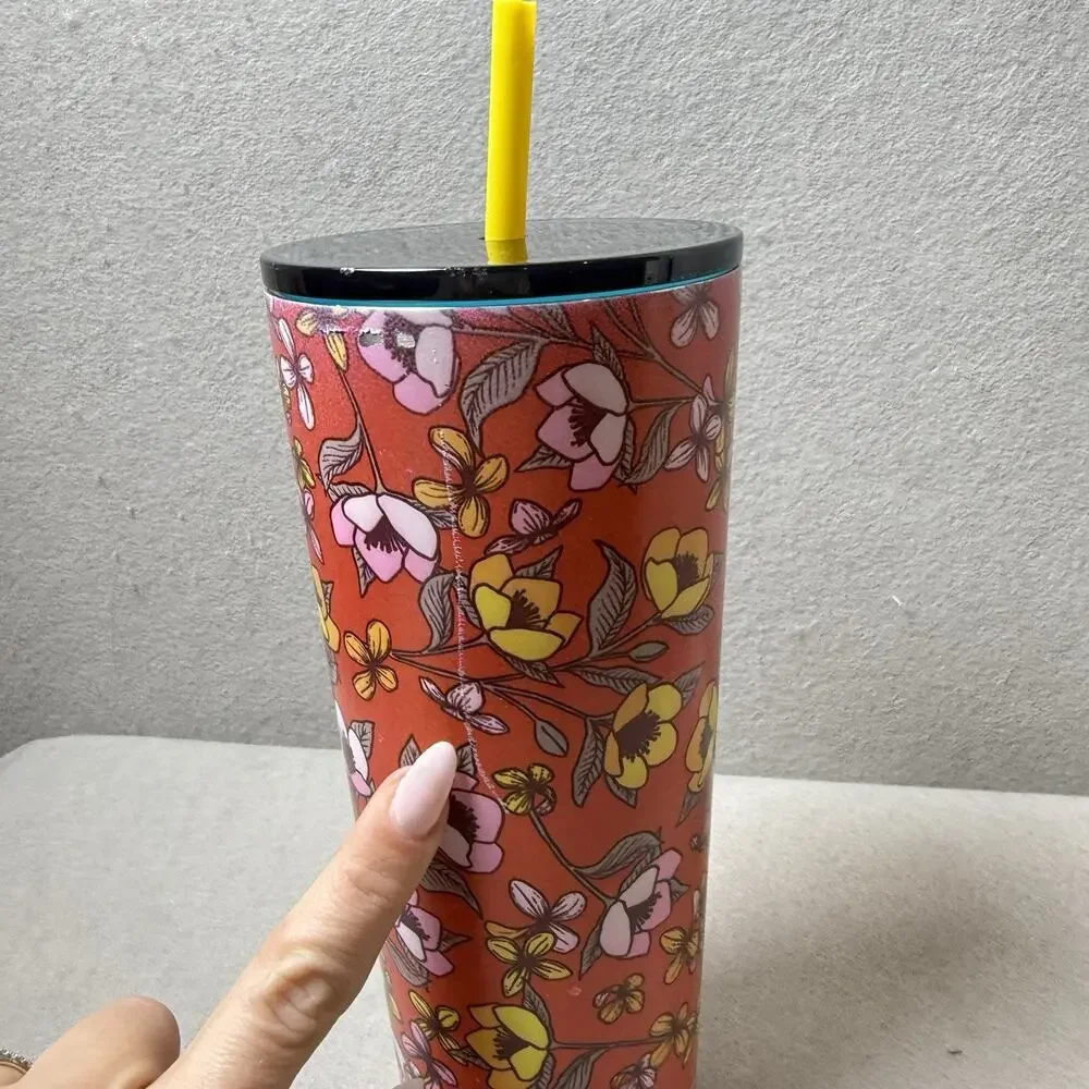 Starbucks Red Poppy Flower Venti 24oz Tumbler Stainless Steel Boho Floral